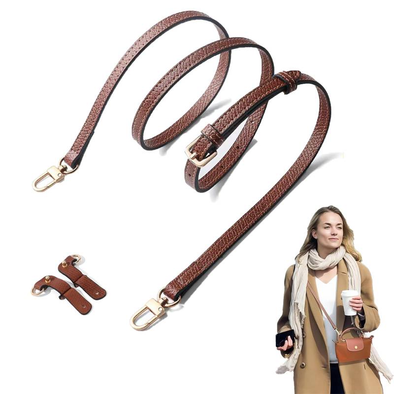 Schultergurt für Longchamp Tasche Damen, Schulterriemen aus Leder für Minitaschen mit 2 Stück Schultergurtadapter, No-Punch, Verstellbar Schultergurt für Taschen, Taschengurt Mini Bag Straps (Braun) von Berelin