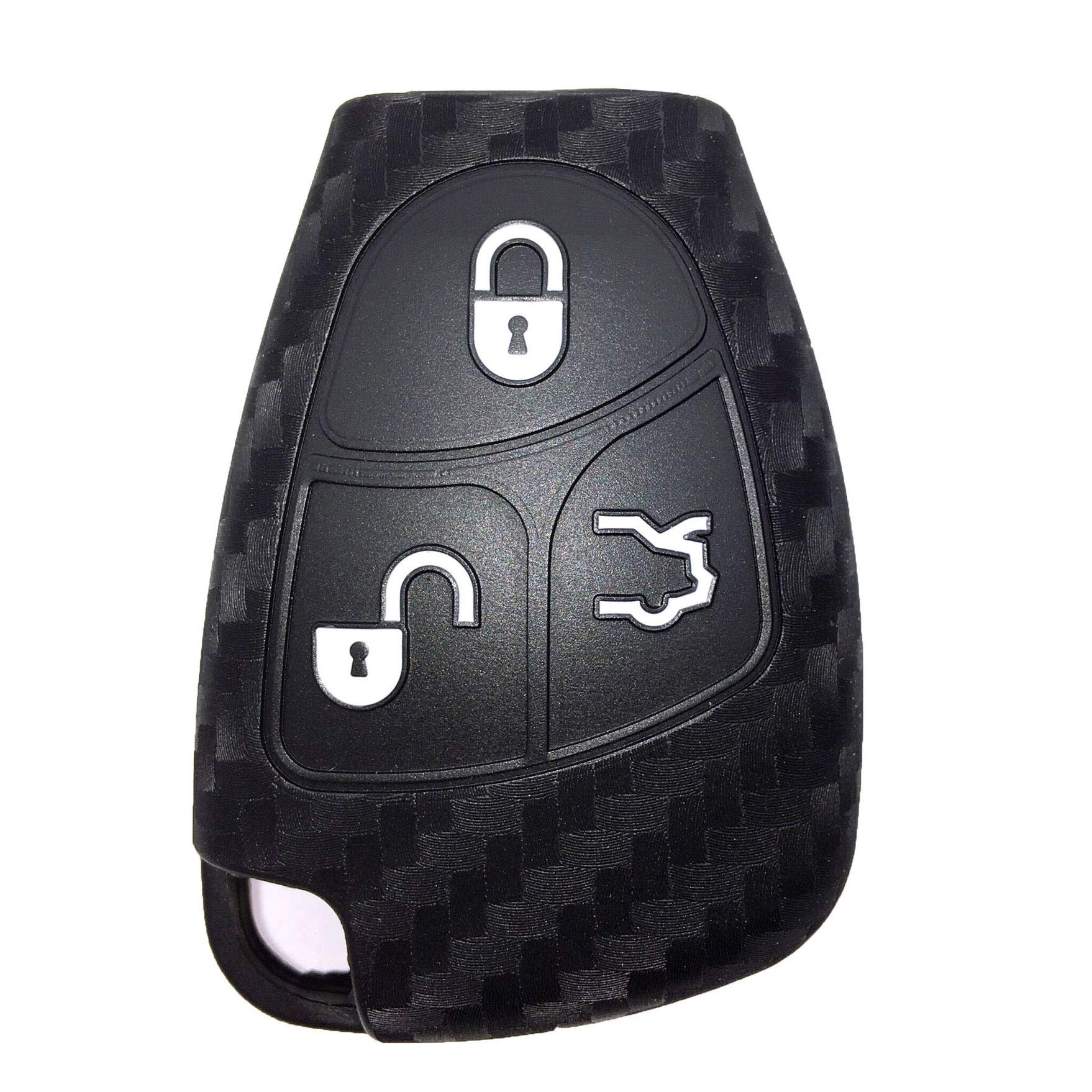 Schlüsselhülle kompatibel mit Mercedes Benz, Kohlefaser-Silikon-Autoschlüssel-Schutzhülle, kompatibel mit Mercedes Benz W203 W204 W211 B C E ML S CLK CL Fernbedienungshülle mit 3 Tasten geschützt von Berfea