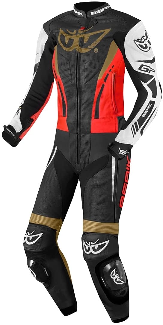 Berik Monza Damen 2-Teiler Motorrad Lederkombi, schwarz/rot/gold, 40 von Berik