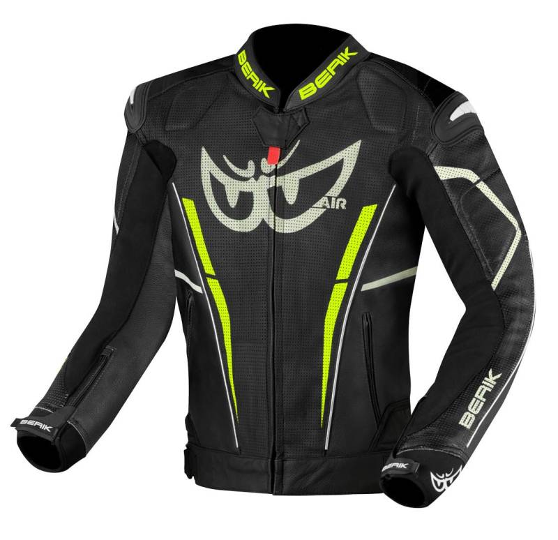 Berik Street Pro Evo Motorrad Lederjacke, schwarz/grau/gelb, 56 von Berik