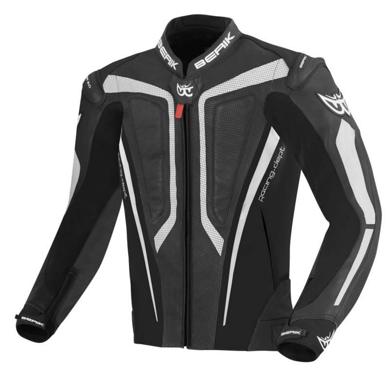 Berik Street Pro Motorrad Lederjacke, schwarz/weiß, 52 von Berik