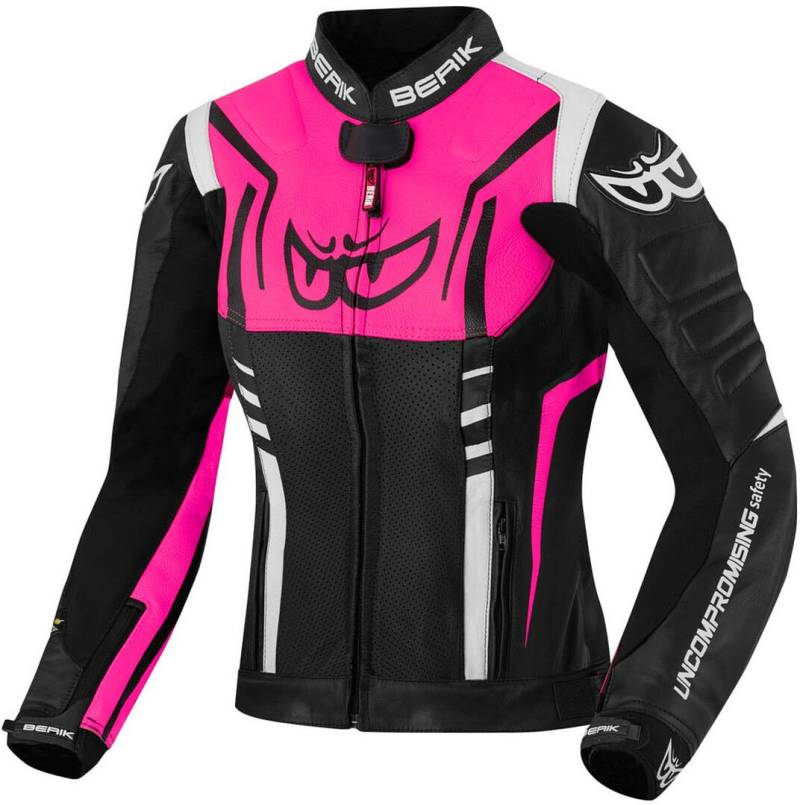 Berik Striper Damen Motorrad Lederjacke, schwarz/weiß/pink, 42 von Berik