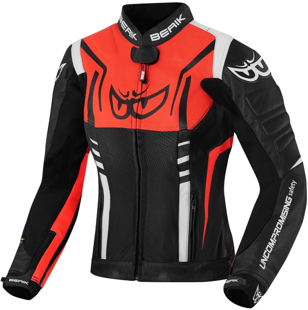 Berik Striper Damen Motorrad Lederjacke, schwarz/weiß/rot, 40 von Berik