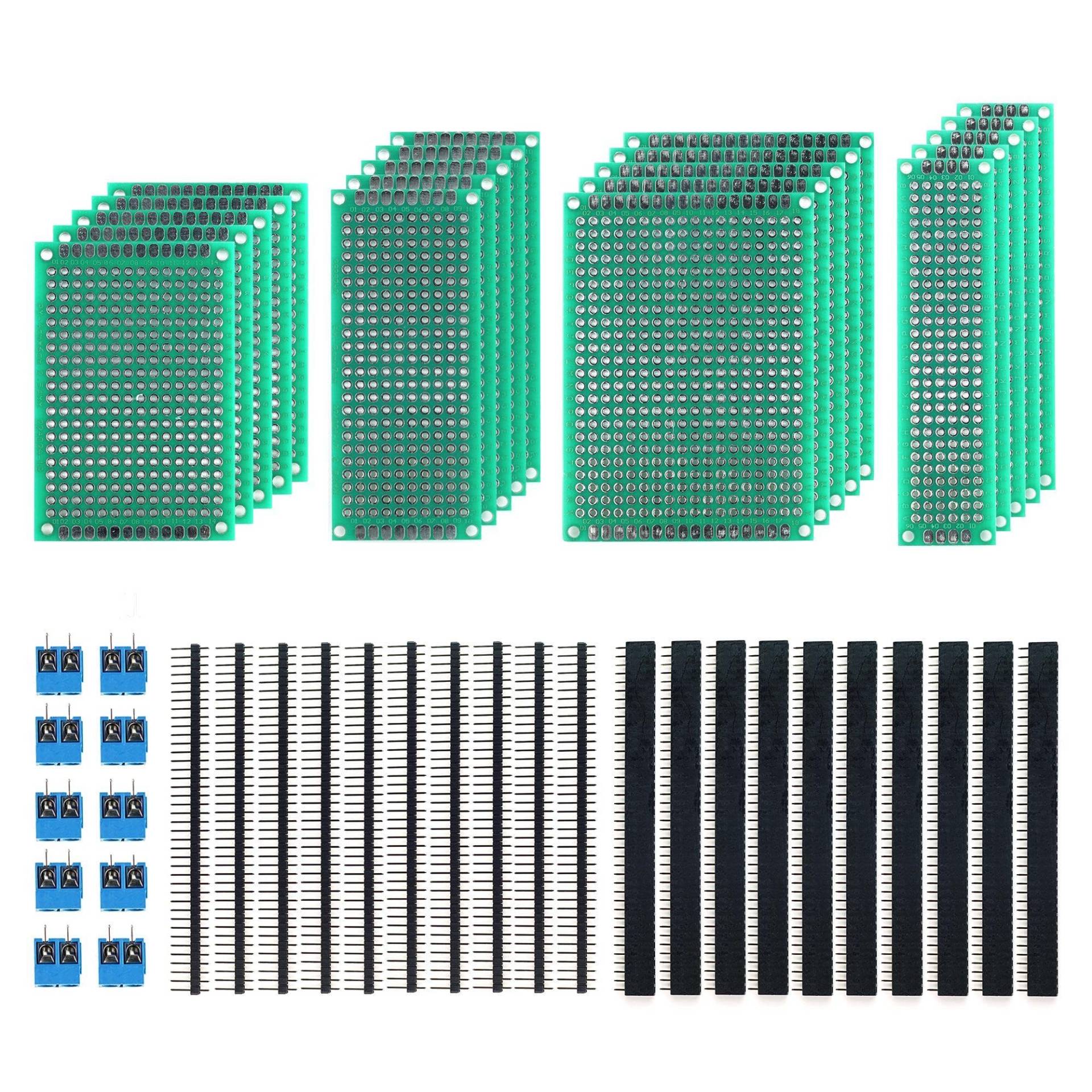 BerryBase Lochrasterplatine, doppelseitig, verschiedene Größen, Set mit 20 Stück und Montagematerial von BerryBase