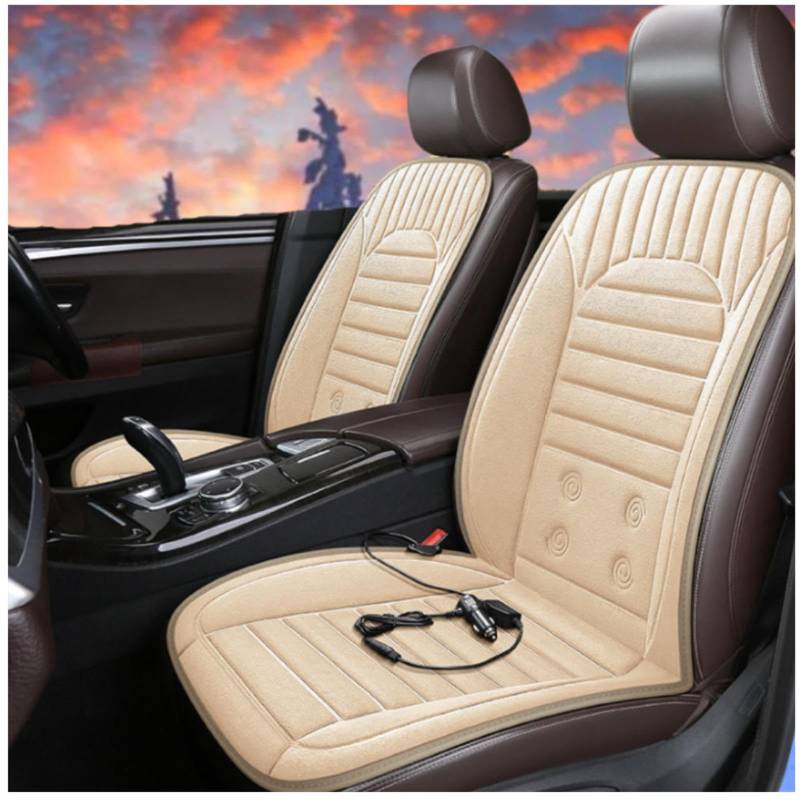 12V Sitzauflage Auto Beheizbar, Dreistufige Heizung, rutschfest Und VerschleißFest, Warm Sitzheizung Matte Auto NachrüSten, füR Stuhl,Auto,Home Office,Beige-Doubleseater von BesBet