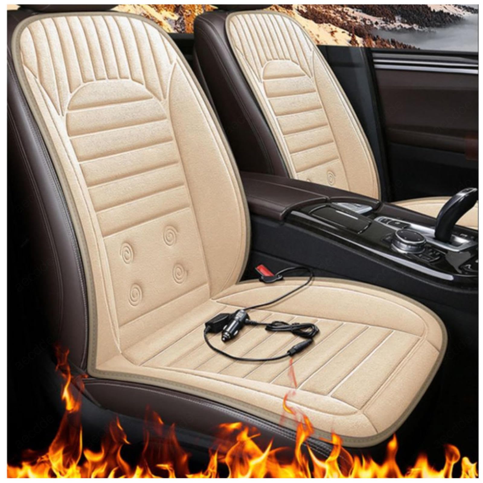 12V Sitzheizung Auto Auflage, Schnelle ErwäRmung, Bequem Und Atmungsaktiv, rutschfest Autositzschoner, füR Kalte Tage Warm Halten 44130916,Beige-Doubleseater von BesBet