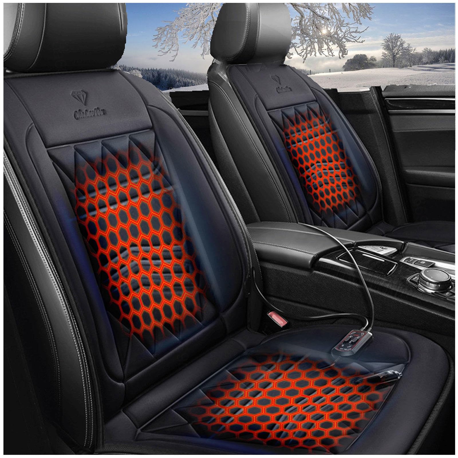 12V Sitzheizung Auto Auflage 12v, DREI Temperaturstufen Einstellbar, GleichmäßIge Wabenheizung Car Seat Cover, füR Fahrzeuge,BüRo,Black von BesBet