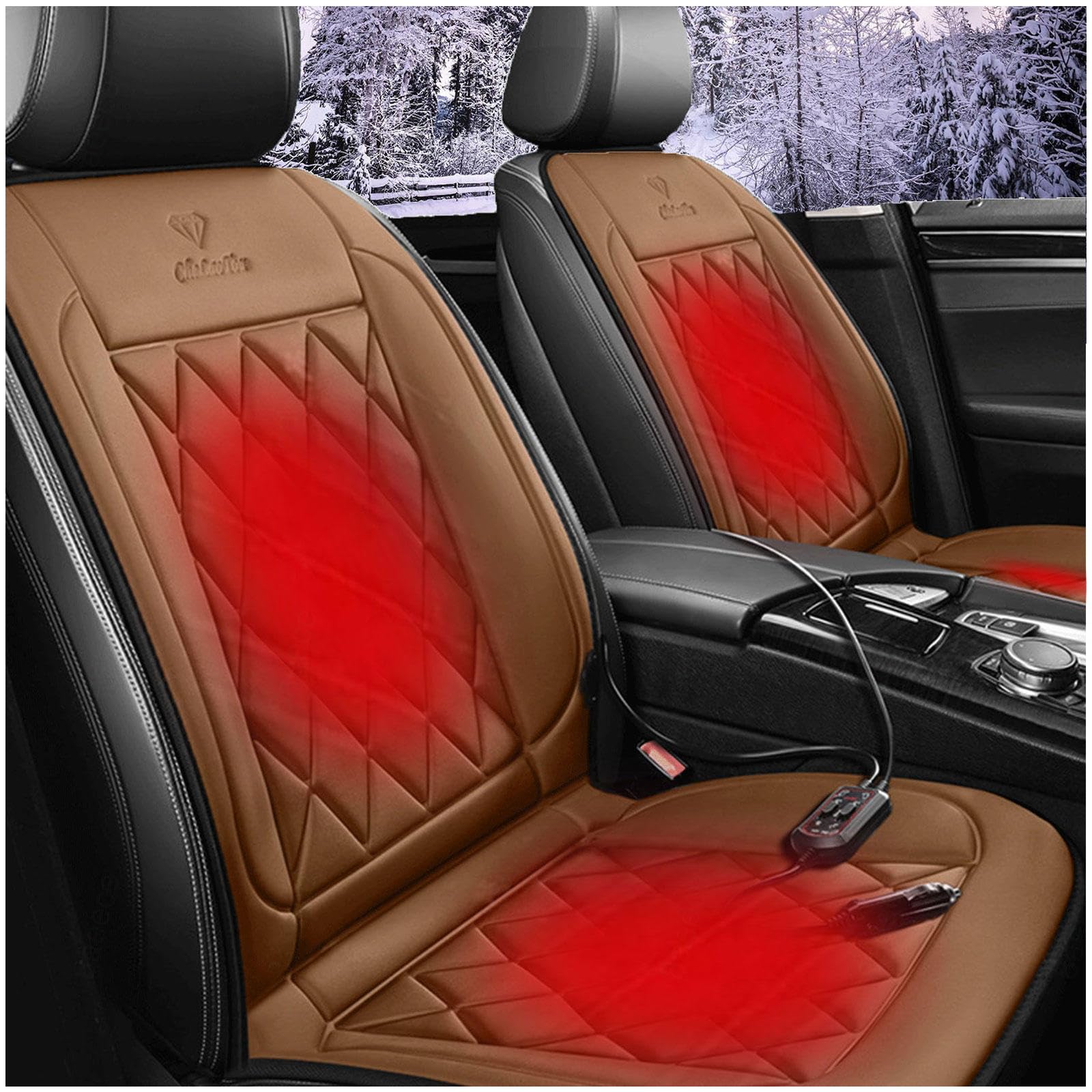 12V Sitzheizung Auto Auflage 12v, Schnelle ErwäRmung, Bequem Und Atmungsaktiv, rutschfest Car Seat Cover, füR Home Office Fahrzeuge,BüRo,Brown von BesBet