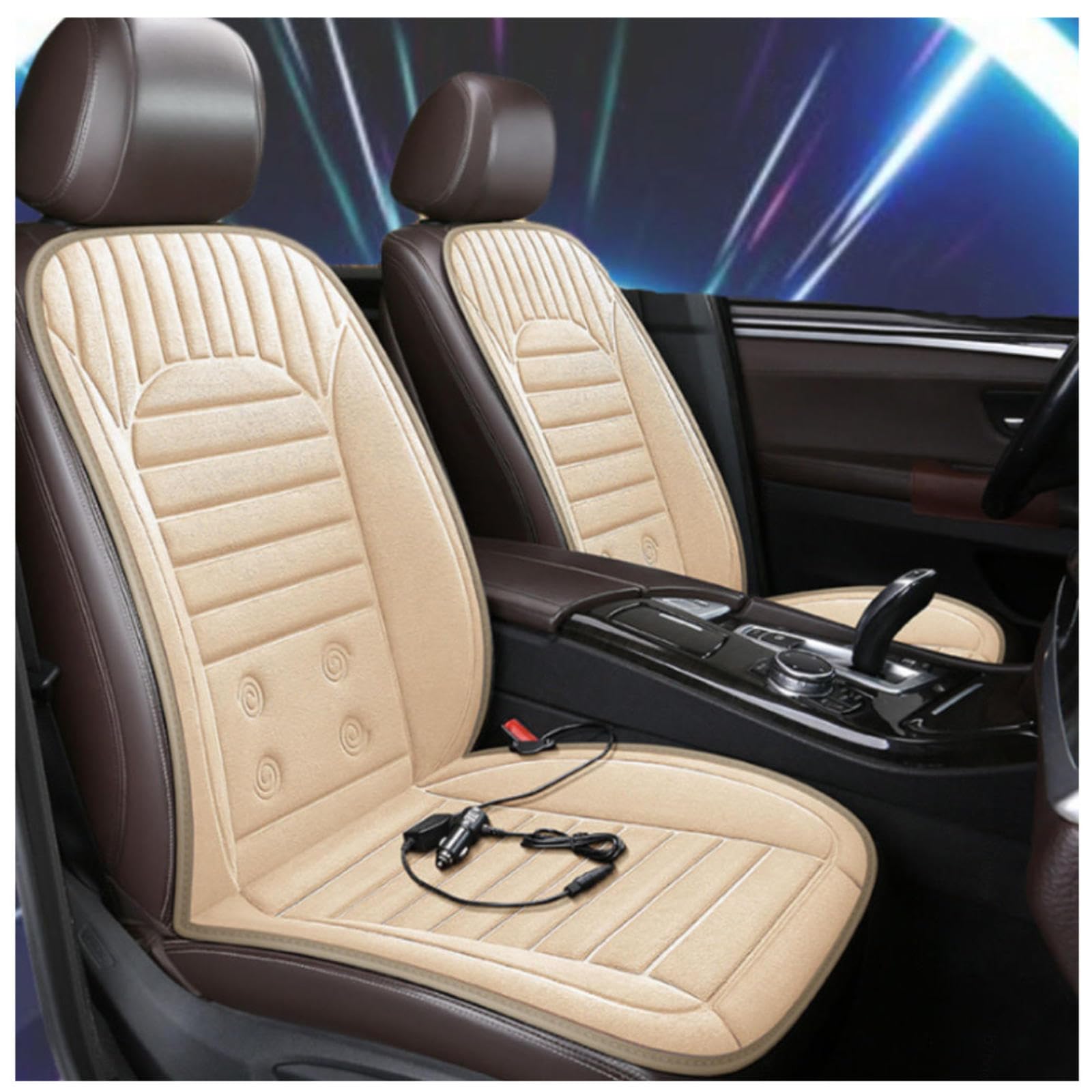 BesBet 12V Auto Beheizbare Sitzauflage, Dreistufige Heizung, Leistungsschutz, rutschfest Und VerschleißFest Autositzkissen Fahrersitz, Compatible with 95% of Cars,Beige-Doubleseater von BesBet