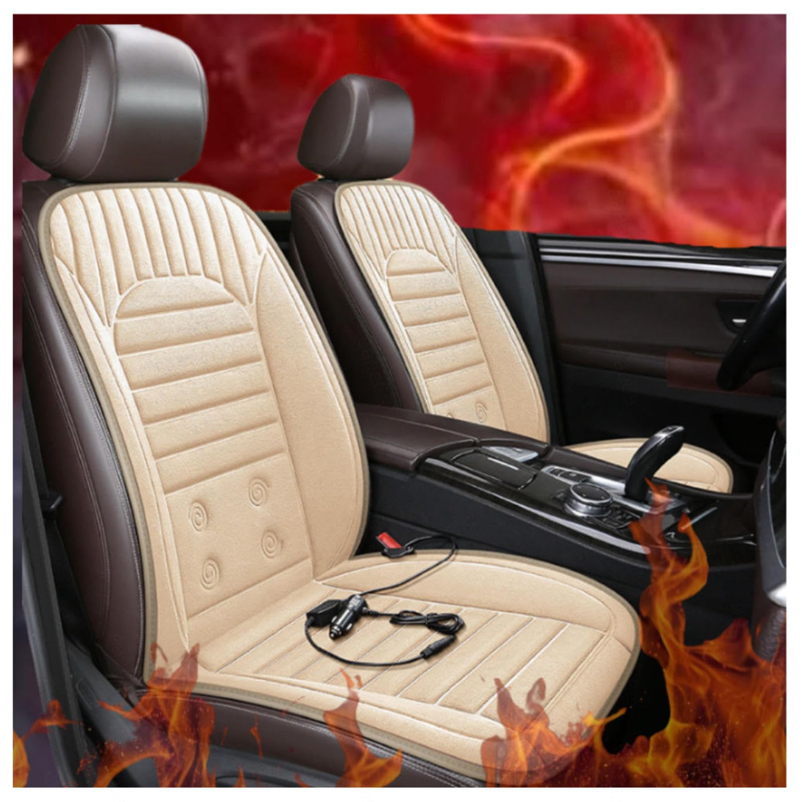 BesBet 12V Auto Beheizbare Sitzauflage, Dreistufige Heizung, Leistungsschutz, rutschfest Und VerschleißFest SitzbezüGe Auto Set, Compatible with 95% of Cars,Beige-Doubleseater von BesBet