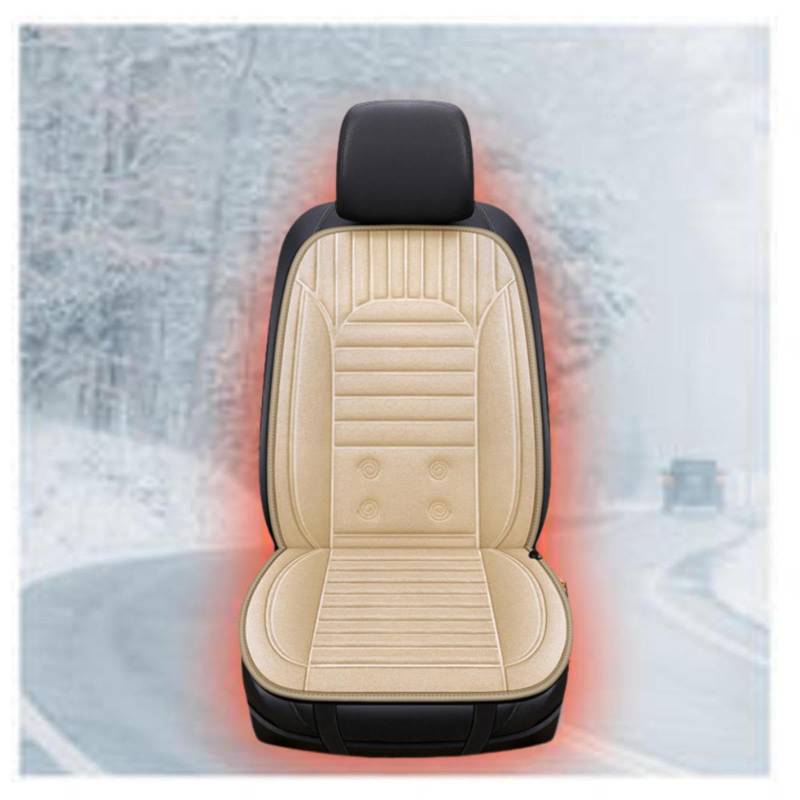 BesBet 12V Auto Sitzheizung, rutschfest Und VerschleißFest, Einstellbare Temperatur, 30 °C–65 °C Car Seat Cover, füR Auto, Home Office,Beige-Singleseater von BesBet