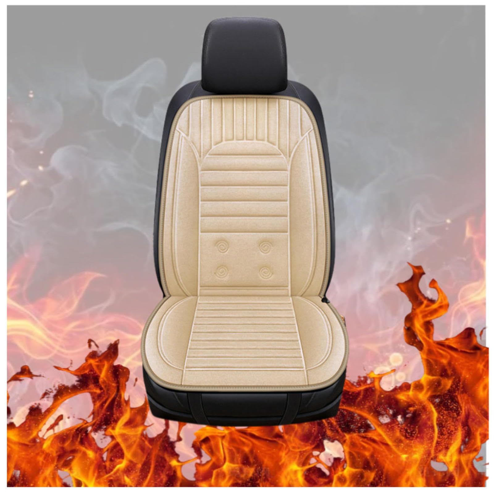 BesBet 12V Auto Sitzheizung Auflage, Dreistufige Heizung, rutschfest Und VerschleißFest, Warm Sitzbezug Auto Vordersitze, Compatible with 95% of Cars,Beige-Singleseater von BesBet