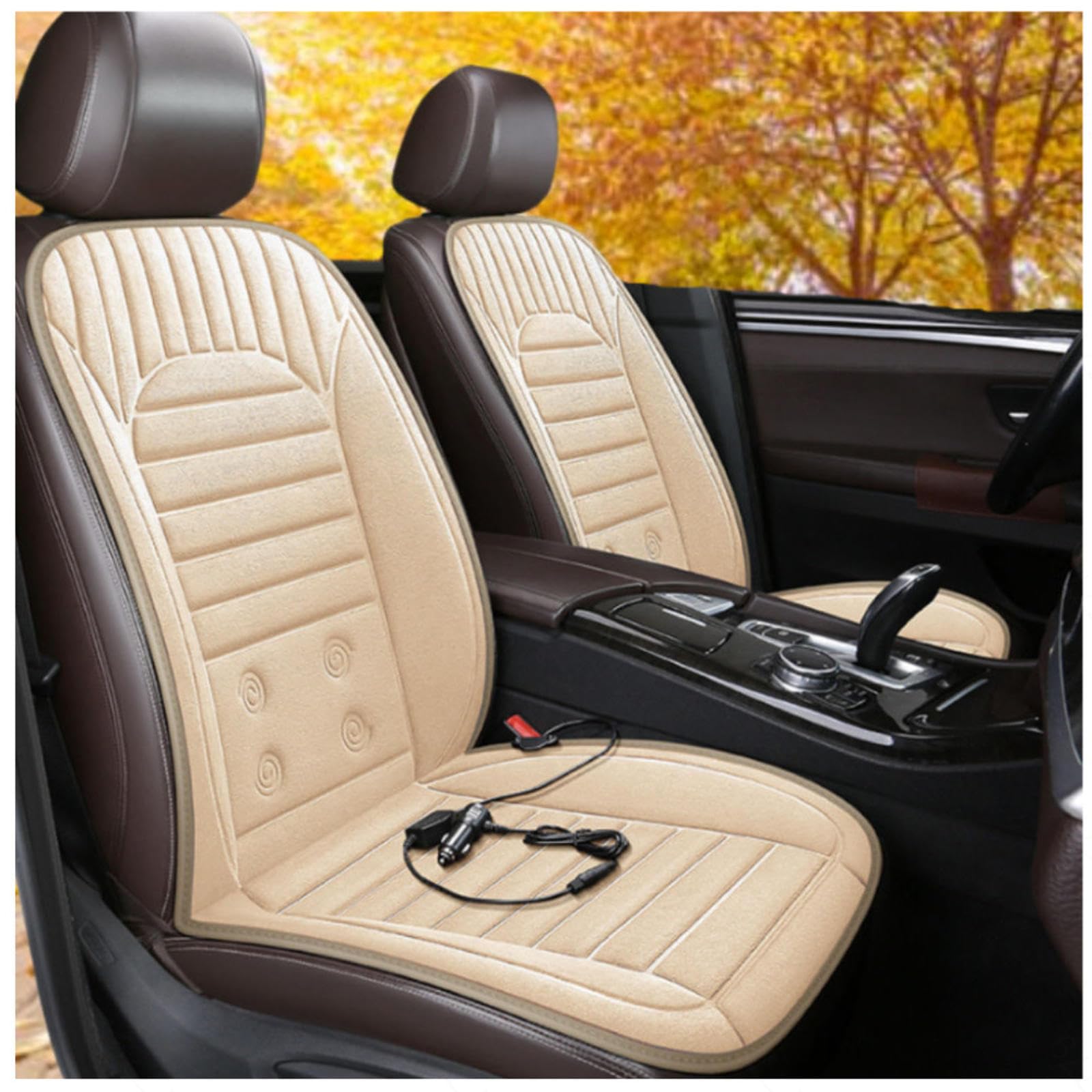 BesBet 12V Auto Sitzheizung Auflage, Einstellbare Temperatur, GleichmäßIge Wabenheizung, rutschfest Car Seat Cover, füR Stuhl,Auto,Home Office,Beige-Doubleseater von BesBet