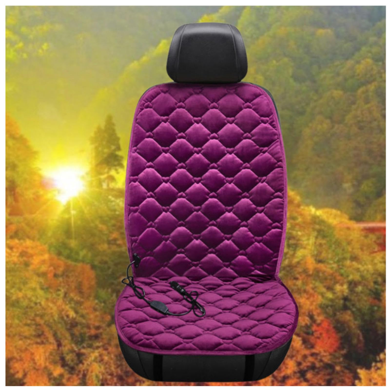 BesBet 12V Beheizbare Sitzauflage Auto, rutschfest Und VerschleißFest, Einstellbare Temperatur, 30 °C–65 °C Sitzheizung Auto NachrüSten, Compatible with 95% of Cars,Purple-Singleseater von BesBet