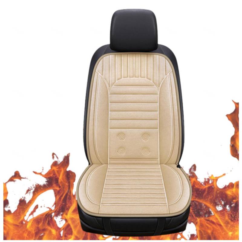 BesBet 12V Heizsitzauflage Auto, Dreistufige Heizung, rutschfest Und VerschleißFest, Warm Sitzschoner Auto, füR Auto, Home Office,Beige-Singleseater von BesBet