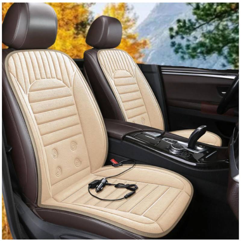 BesBet 12V Sitzheizung Auflage, Dreistufige Heizung, rutschfest Und VerschleißFest, Warm Sitzbezug Auto Vordersitze, füR Fahrzeuge,BüRo,Beige-Doubleseater von BesBet