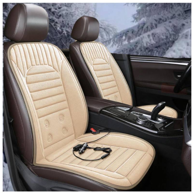 BesBet 12V Sitzheizung Auto, rutschfest Und VerschleißFest, Einstellbare Temperatur, 30 °C–65 °C Car Seat Cover, füR Auto, Home Office,Beige-Doubleseater von BesBet