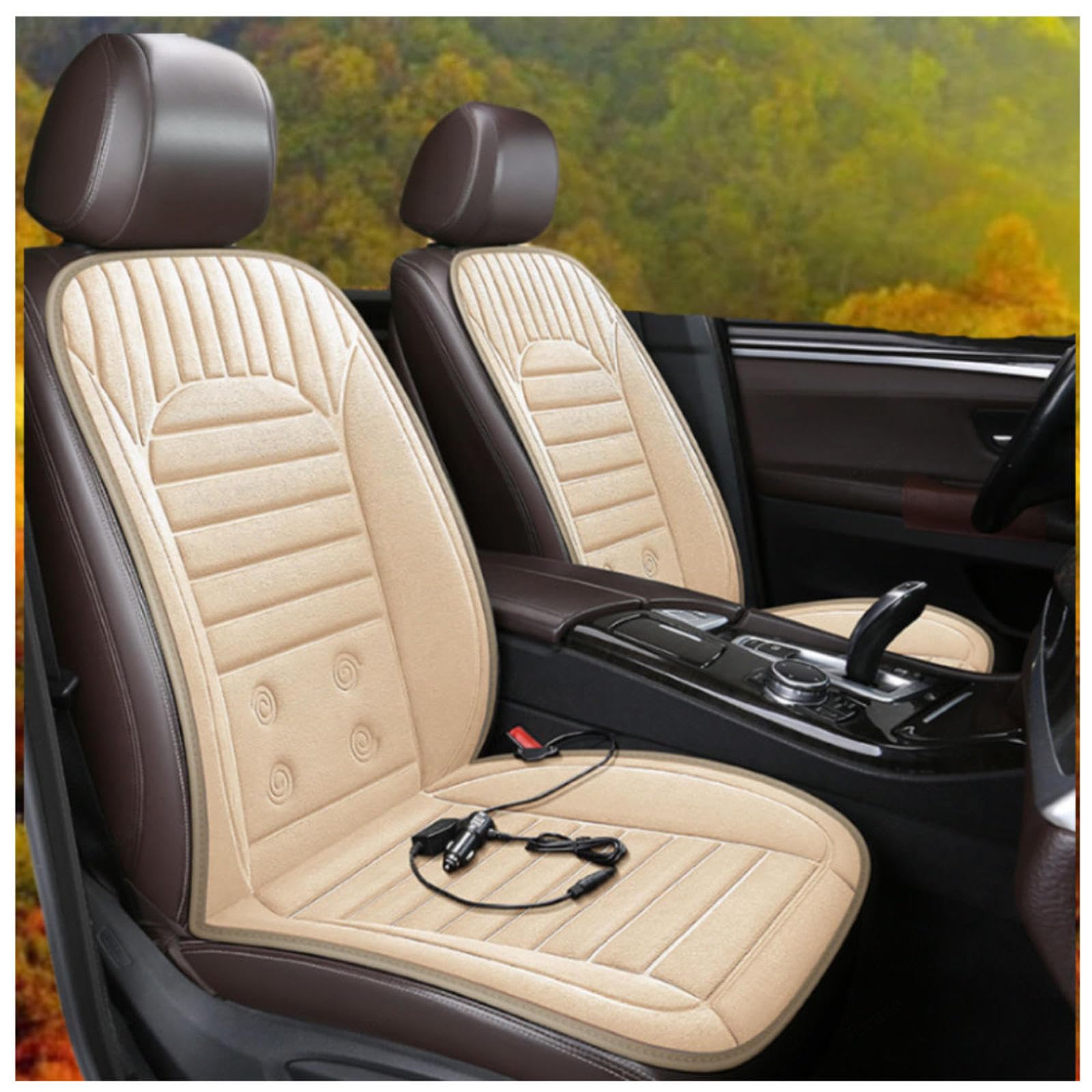 BesBet 12V Sitzheizung Auto 12v, Dreistufige Heizung, Leistungsschutz, rutschfest Und VerschleißFest Car Seat Cover, füR Fahrzeuge,BüRo,Beige-Doubleseater von BesBet