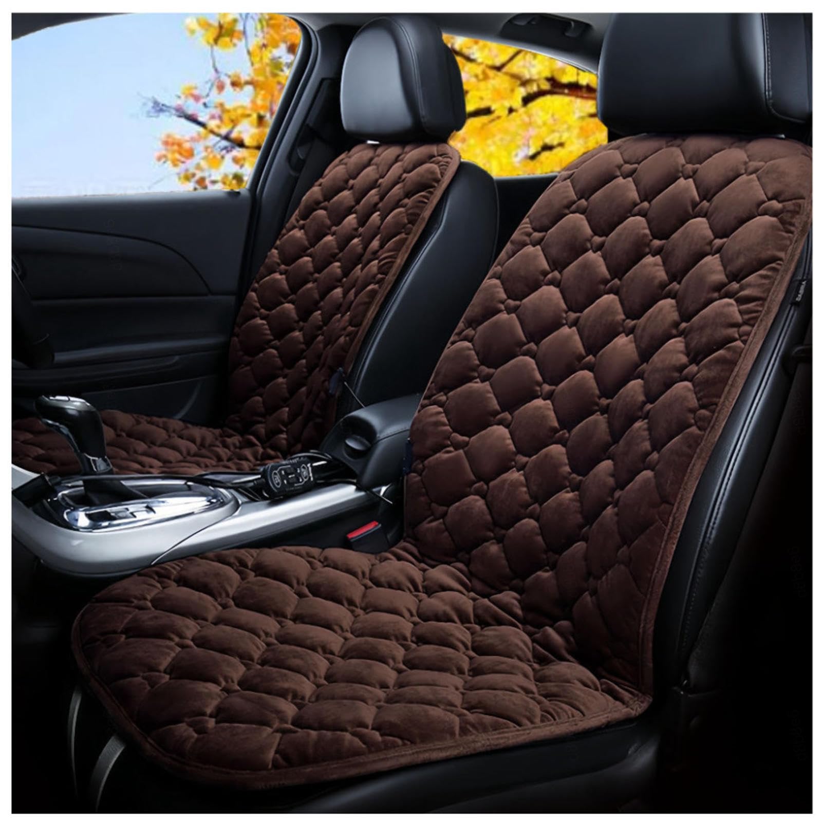 BesBet 12V Sitzheizung Auto Auflage 12v, 65 °C Konstante WäRmeleitung, rutschfest Car Seat Cover, füR Home Office Fahrzeuge,BüRo,Brown-Doubleseater von BesBet