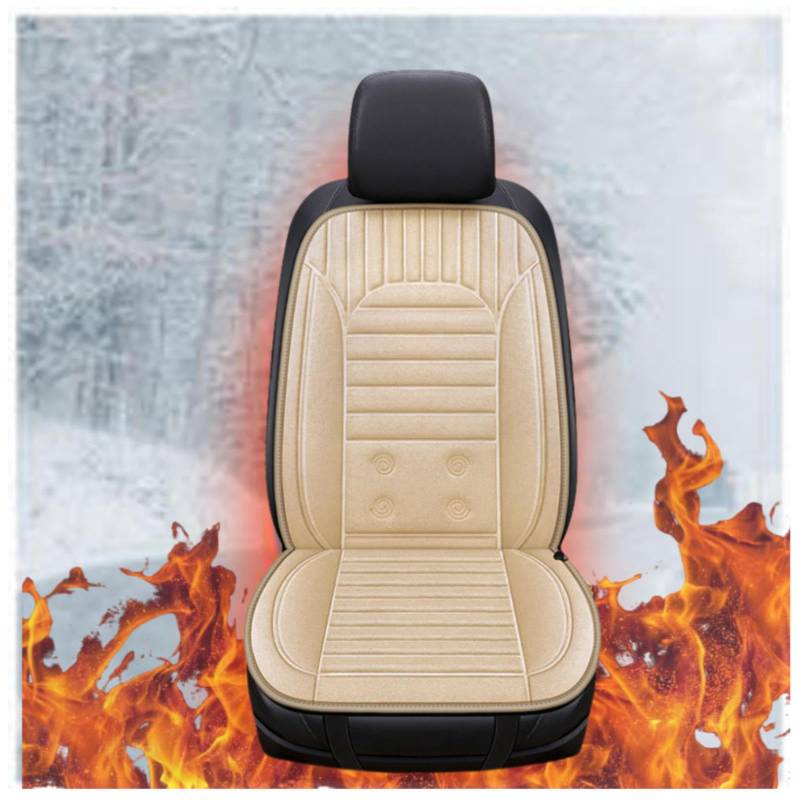 BesBet 12V Sitzheizung Auto Auflage 12v, Dreistufige Heizung, rutschfest Und VerschleißFest, Warm SitzbezüGesets, Compatible with 95% of Cars,Beige-Singleseater von BesBet