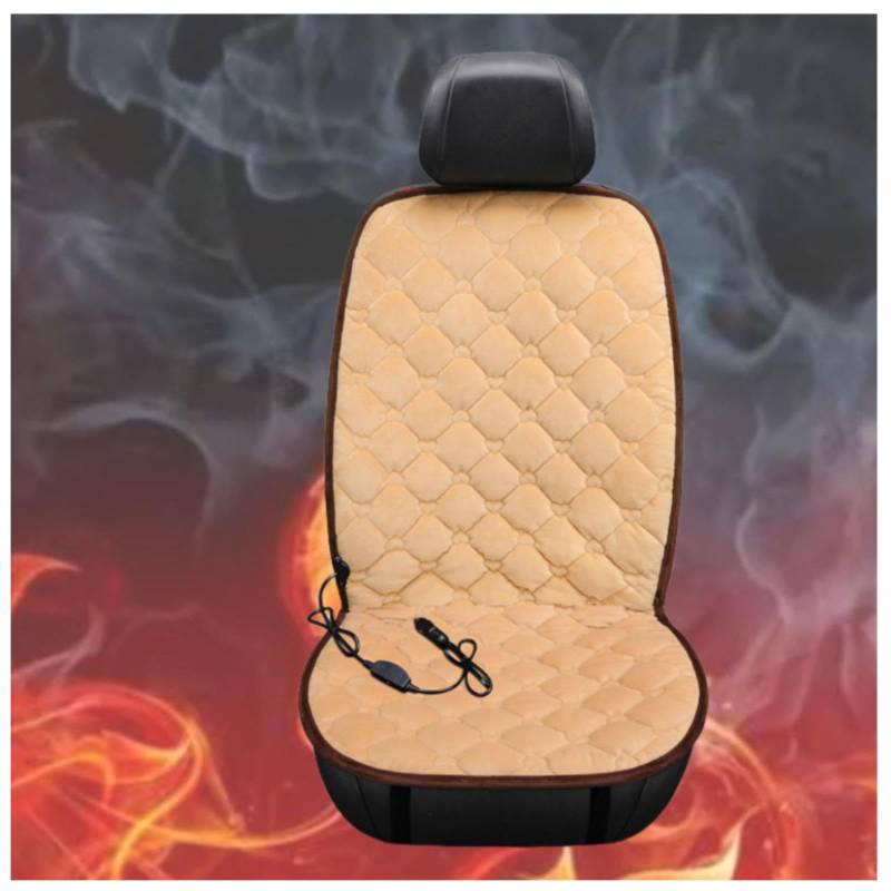 BesBet 12V Sitzheizung Auto Auflage 12v, Einstellbare Temperatur, GleichmäßIge Wabenheizung, rutschfest Car Seat Cover, füR Den Einsatz Im Auto Geeignet,beige-Singleseater von BesBet