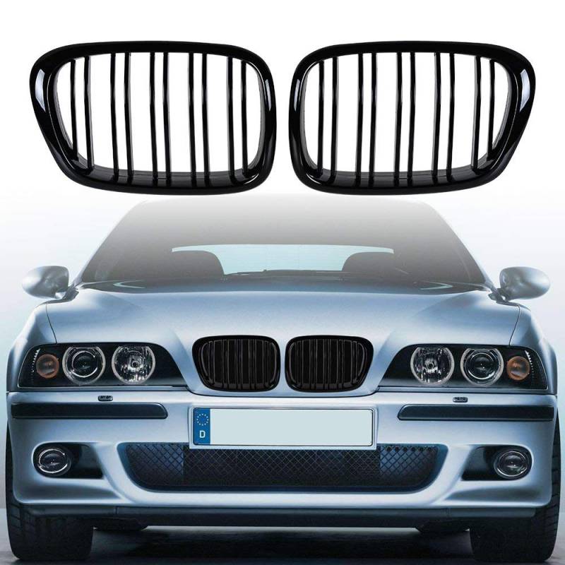 Beside_Auto Schwarzer Kühlergrill für BMW E39 5er M5 1999-2003, ABS-Kunststoff, JK129, Ersatz, Clip-on von Beside_Auto