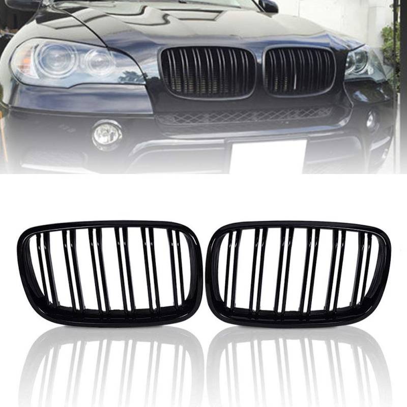 Kühlergrill für E70 E71 X5 X6 07–13, glänzend, Schwarz, 1 Paar von Beside_Auto