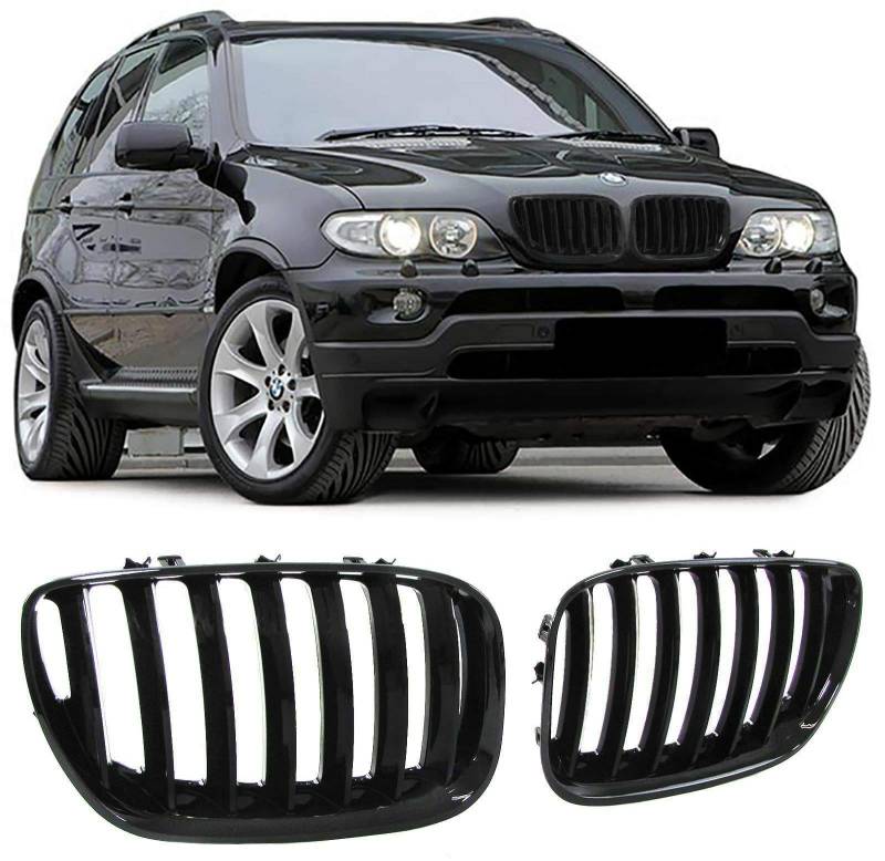 X5 E53 2004–2006 Frontstoßstangengitter für Frontstoßstange, glänzend, Schwarz, 1 Paar von Beside_Auto