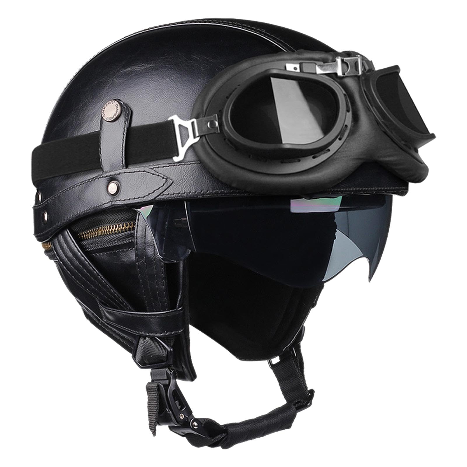 Besreey Retro-Helme für Motorräder,Vintage-Helme - Atmungsaktive Rollerhelme,Vintage Motorradhelme, Lederhelme für Erwachsene mit Schutzbrille von Besreey