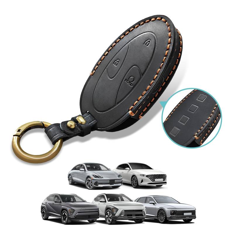 BestEvMod Kompatibel mit Hyundai Ioniq 6 /Azera Grandeur /GN7 /Kona/Kona EV Schlüsselanhänger Abdeckung Zubehör Leder Schlüsselschalen Protector Remote Key Case 2023 2024 Zubehör (4 Buttons) von BestEvMod