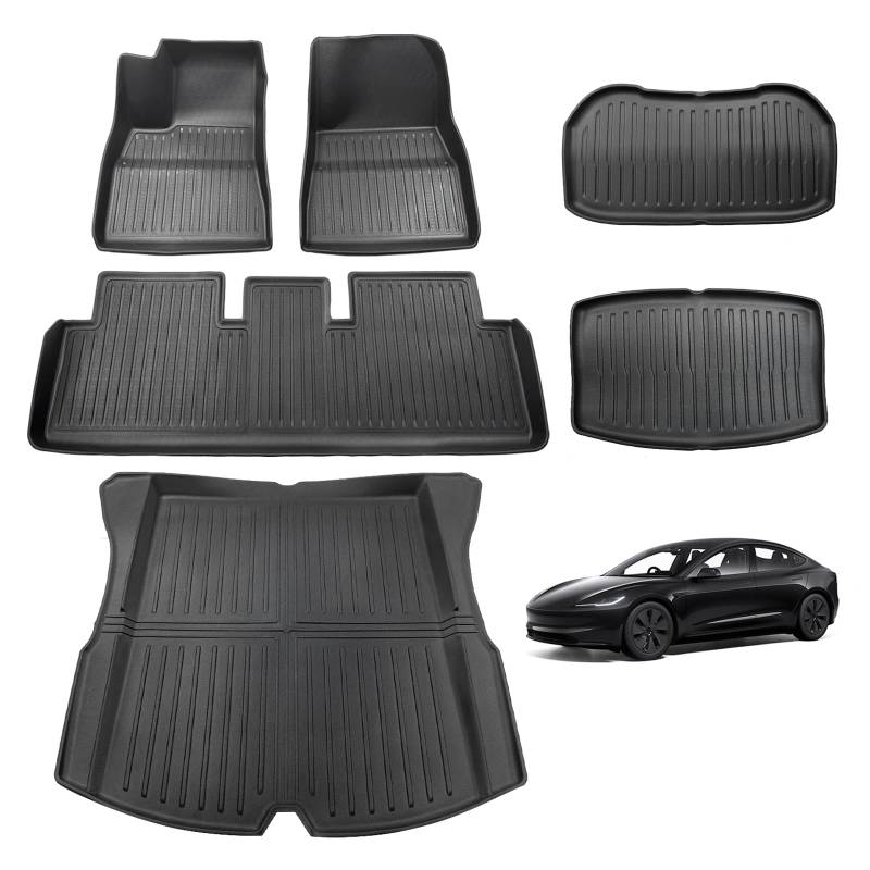 BestEvMod für Refreshed Model 3 Highland Cargo Liner Bodenmatte Kofferraummatte und Kofferraummatte TPE Protector Liner Kompatibel mit 2024 Refreshed Tesla Model 3 Highland Zubehör (Full Set) von BestEvMod