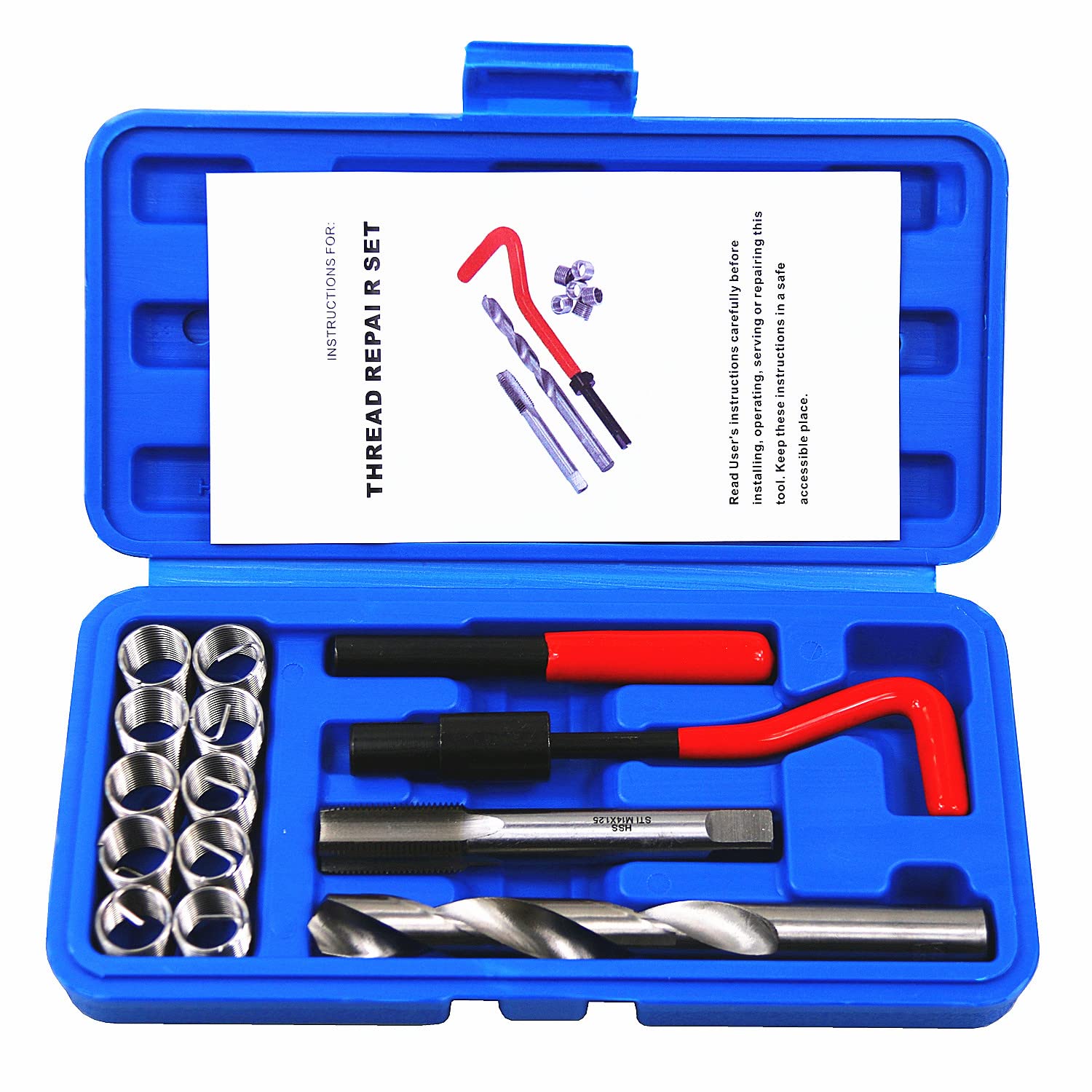 BestsQ 14 Stück Gewindereparatursatz Bohrer Helicoil Repair Kit Kompatibel Handwerkzeug Set für Auto Reparatur Größe:M14x1.25 von BestsQ