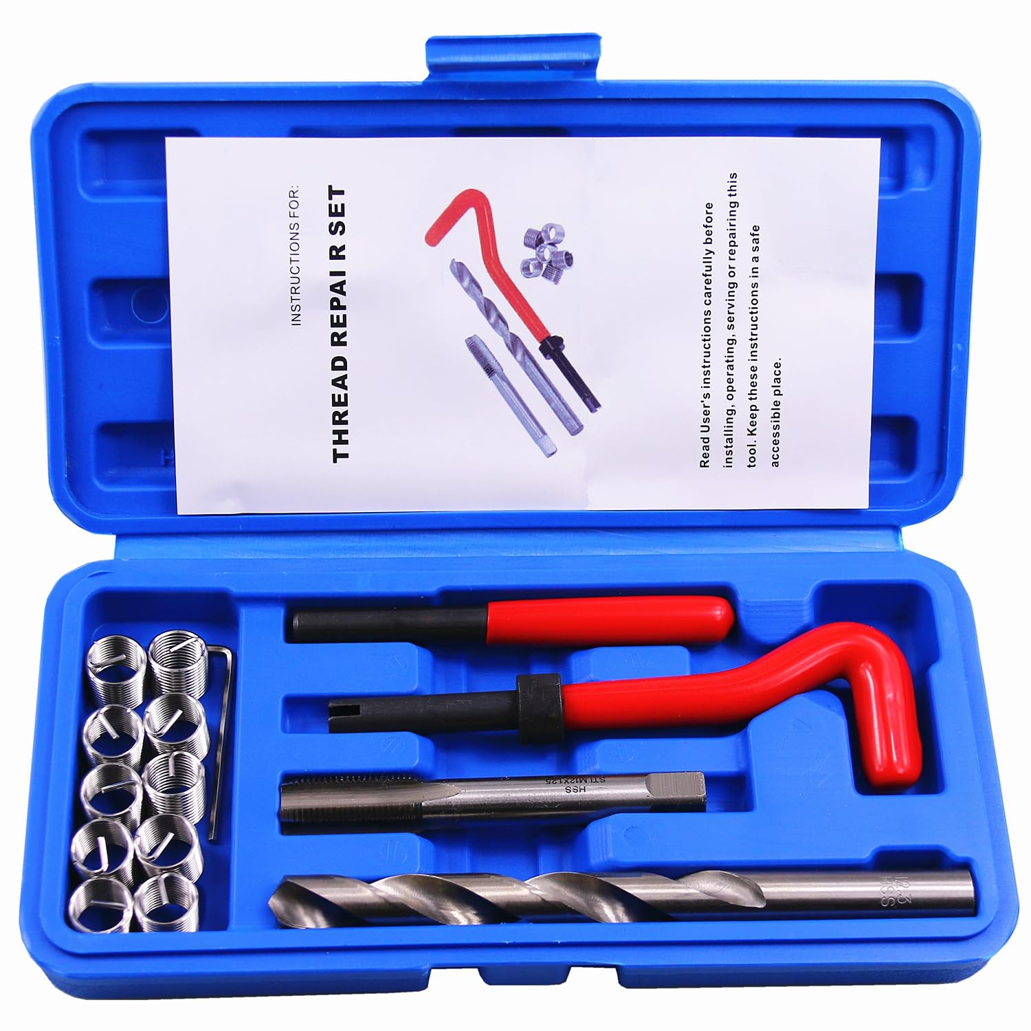 BestsQ 15 Stück Gewindereparatursatz Bohrer Helicoil Repair Kit Kompatibel Handwerkzeug Set für Auto Reparatur Größe:M12x1.25 von BestsQ