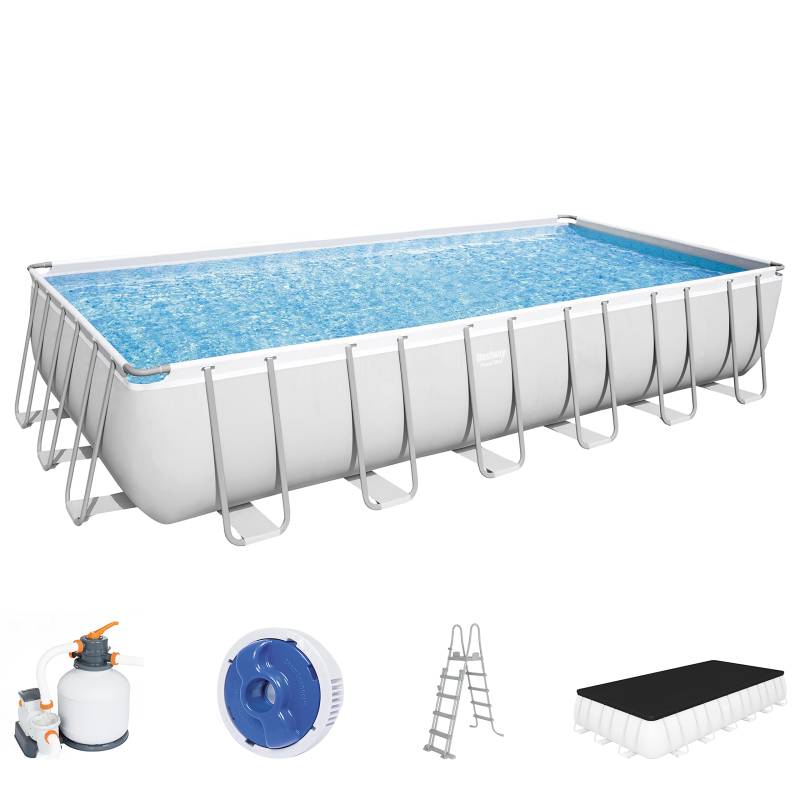 Bestway Power Steel Frame Pool Komplett-Set mit Sandfilteranlage 732 x 366 x 132 cm, lichtgrau, eckig von Bestway