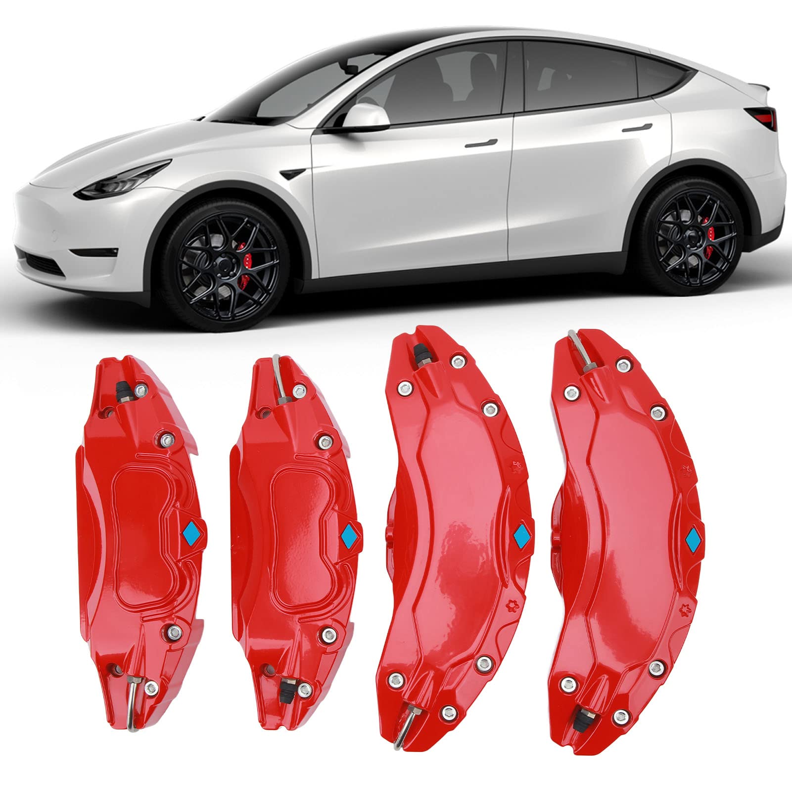 For Model Y Sporty Wheel Hub , 4 Pieces Red, Yellow, Disc Brake Caliper Protective Cover, Replacement For 19 Inch/20 Inch Wheel Hub, Model Y 2017-2023 (Red) von Bewinner