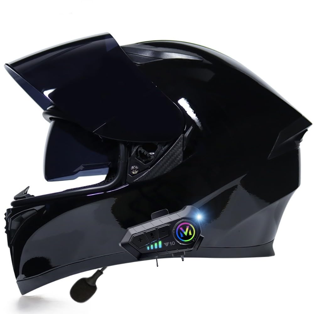 Bluetooth-Integralhelm, Motorradhelm mit Doppelvisier, ECE22.06 Zertifiziert RollerHelm, Vollvisierhelm Mopedhelm für Herren und Damen, Motorrad-Integralhelm Atmungsaktiv von Beyswage