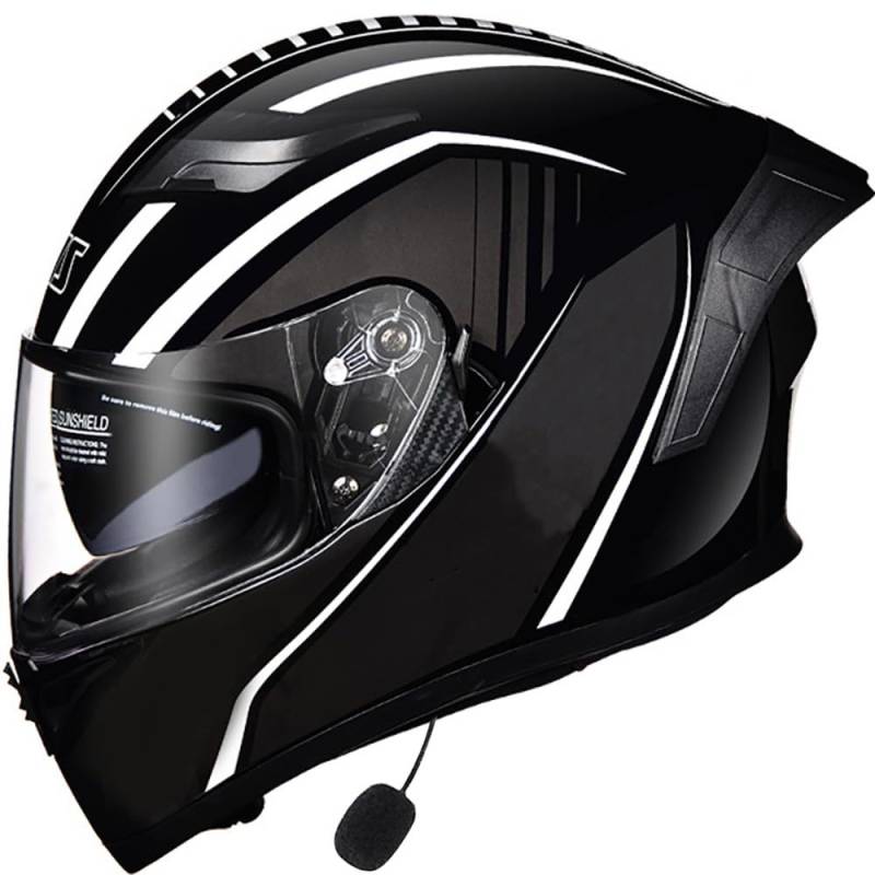 Integralhelm Motorradhelm mit Bluetooth, Rollerhelm mit Eingebautem Mikrofon, ECE Zertifiziert Unisex Anti-Fog-Doppelspiegel Sturzhelm für Herren Damen Erwachsene von Beyswage