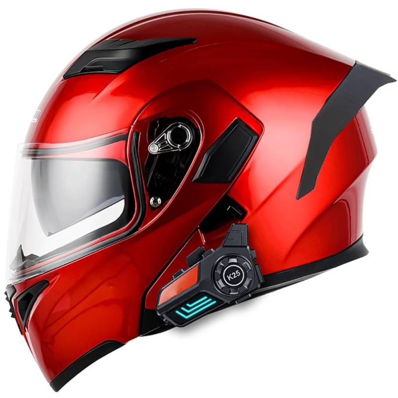 Integriert Klapphelm Motorradhelm mit Bluetooth, ECE Zertifiziert Integralhelm mit Anti-Fog Doppelvisier und Mikrofon Motorradhelm Klappbar für Erwachsene Herren Damen von Beyswage