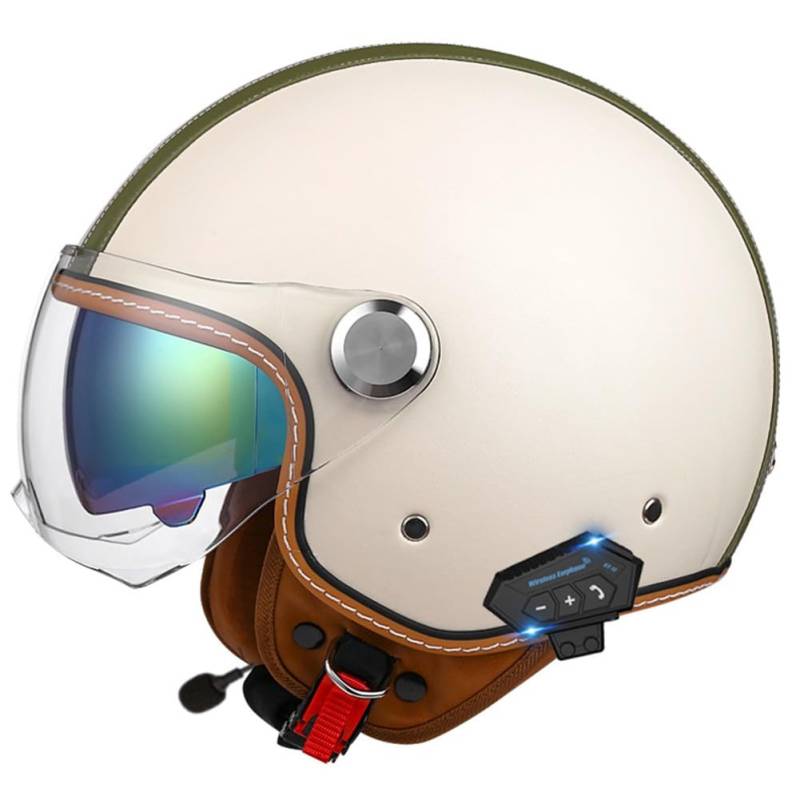 Jethelm Mit Bluetooth Rollerhelm Retro Helm Motorrad Mit Doppelbrille Herausnehmbares Futter Chopper Helm Mit ECE Zulassung Motorradhelm Halbschale Für Erwachsener Herren Damen von Beyswage