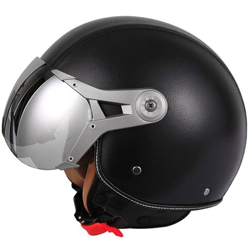 Jethelm mit Sonnenblende, Retro Motorradhelm Leder mit 7-Absätze-Sicherheitsschnalle, ECE 22.06 Zertifiziert, Motorradkreuzer-Rollerhelm im Deutschen Stil (57-62cm) von Beyswage