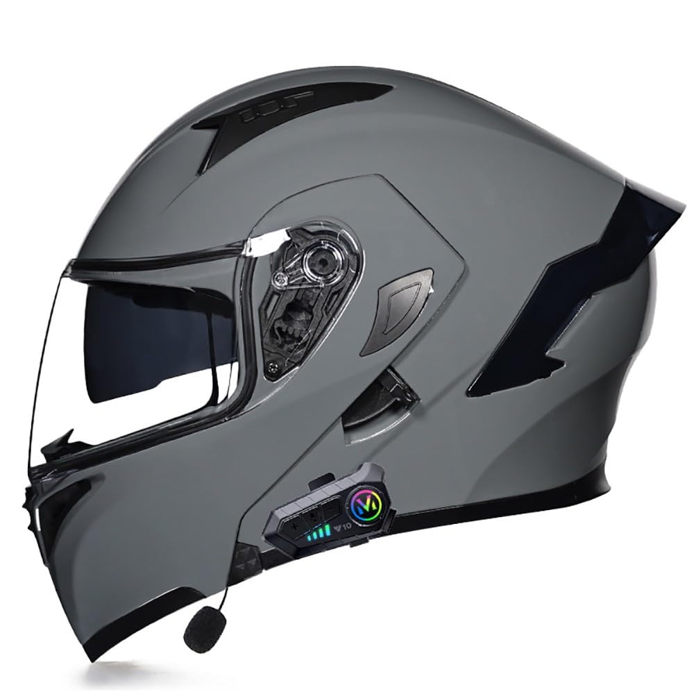 Klapphelm mit Bluetooth, Motorradhelm Integriert, ECE Zertifiziert Integralhelm, Atmungsaktiv und Bequem mit Doppelvisier und Mikrofon Motorradhelm Klappbar für Herren Damen von Beyswage