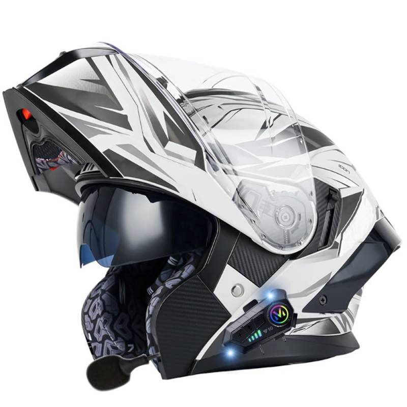 Klapphelm mit Bluetooth, Motorradhelm Modularer Helm mit Doppelvisier, Roller Helm Sturzhelm ECE Zertifiziert, Integralhelm Mopedhelm Racing Helm für Erwachsene Männer Frauen von Beyswage