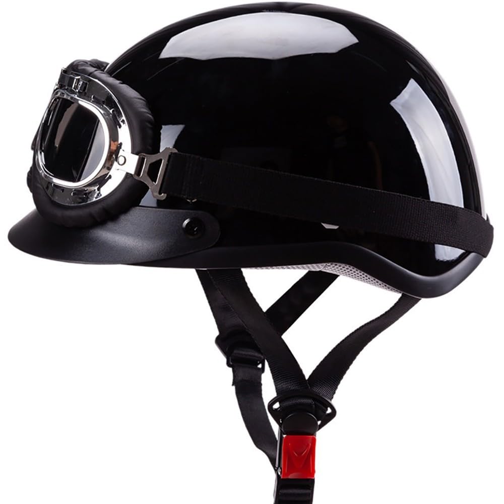 Motorrad Halbhelme Brain-Cap, Retro Motorradhelm, Halbschale Jet-Helm Roller-Helm mit Brille, ECE-Zertifizierung Scooter-Helm,Mofa-Helm Retro Motorrad Half Helm für Cruiser Chopper von Beyswage