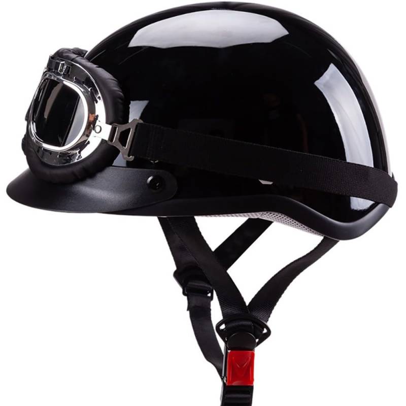 Motorrad Halbhelme Brain-Cap, Retro Motorradhelm, Halbschale Jet-Helm Roller-Helm mit Brille, ECE-Zertifizierung Scooter-Helm,Mofa-Helm Retro Motorrad Half Helm für Cruiser Chopper von Beyswage