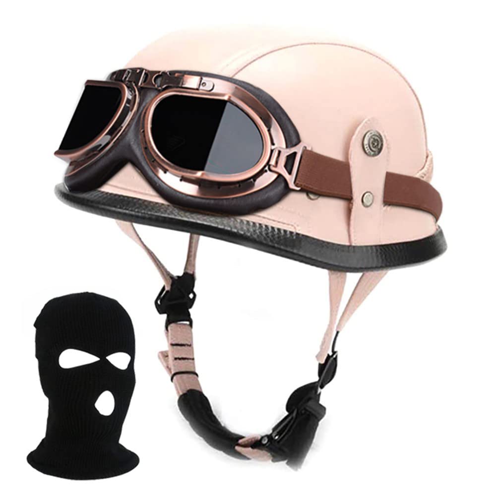 Motorrad-Helm Halbschalenhem mit ECE Jet-Helm Offener Helm mit Schutzbrille mit Einstellbar Schnellverschluss-Gurt Sturzhelm für Herren Damen für Moped Cruiser Biker (57~62CM) von Beyswage