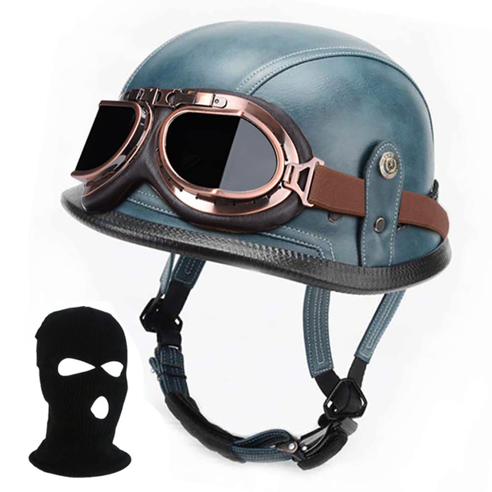 Motorrad-Helm Halbschalenhem mit ECE Jet-Helm Offener Helm mit Schutzbrille mit Einstellbar Schnellverschluss-Gurt Sturzhelm für Herren Damen für Moped Cruiser Biker (57~62CM) von Beyswage