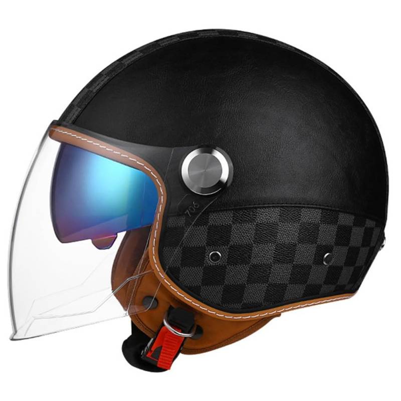 Motorradhelm Rollerhelm Retro Helm Motorrad Mit Doppelbrille Herausnehmbares Futter Chopper Helm Mit ECE Zulassung Motorradhelm Halbschale Für Erwachsener Herren Damen von Beyswage