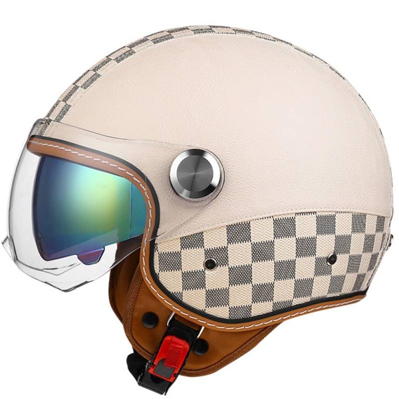 Motorradhelm Rollerhelm Retro Helm Motorrad Mit Doppelbrille Herausnehmbares Futter Chopper Helm Mit ECE Zulassung Motorradhelm Halbschale Für Erwachsener Herren Damen von Beyswage