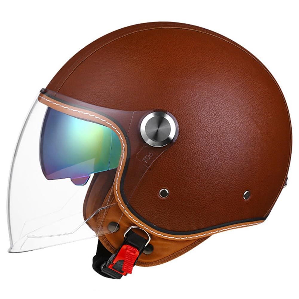 Motorradhelm Rollerhelm Retro Helm Motorrad Mit Doppelbrille Herausnehmbares Futter Chopper Helm Mit ECE Zulassung Motorradhelm Halbschale Für Erwachsener Herren Damen von Beyswage