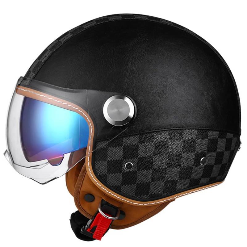 Motorradhelm Rollerhelm Retro Helm Motorrad Mit Doppelbrille Herausnehmbares Futter Chopper Helm Mit ECE Zulassung Motorradhelm Halbschale Für Erwachsener Herren Damen von Beyswage